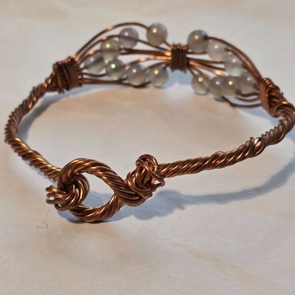 Handmade Copper Wire Wrapped Bracelet with labradorite Beads | Adjustable - Picture 4 of 4